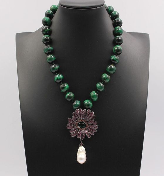 guaiguai jewelry 18quot 14mm green tiger eye round necklace white keshi pearl cz gunmetal gold plated flower pendant necklace fo3126812, Silver
guaiguai jewelry 18quot 14mm green tiger eye round necklace white keshi pearl cz gunmetal gold plated flower pendant necklace fo3126812, Silver