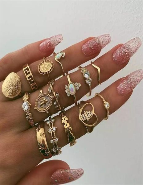 15pcsset bohemia women fashion heart fatima hands virgin mary cross leaf hollow geometric crystal ring set jewlery t4639108990, Silver
15pcsset bohemia women fashion heart fatima hands virgin mary cross leaf hollow geometric crystal ring set jewlery t4639108990, Silver