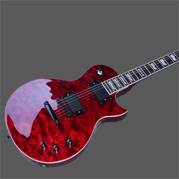 custom electric guitar, red filled maple veneer guitar, guitar