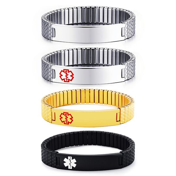 vintage mens bracelet stainless steel watch belt shaped link chain elastic bracelet with medical markings wristband bracelet jewelry for men, Black
vintage mens bracelet stainless steel watch belt shaped link chain elastic bracelet with medical markings wristband bracelet jewelry for men, Black