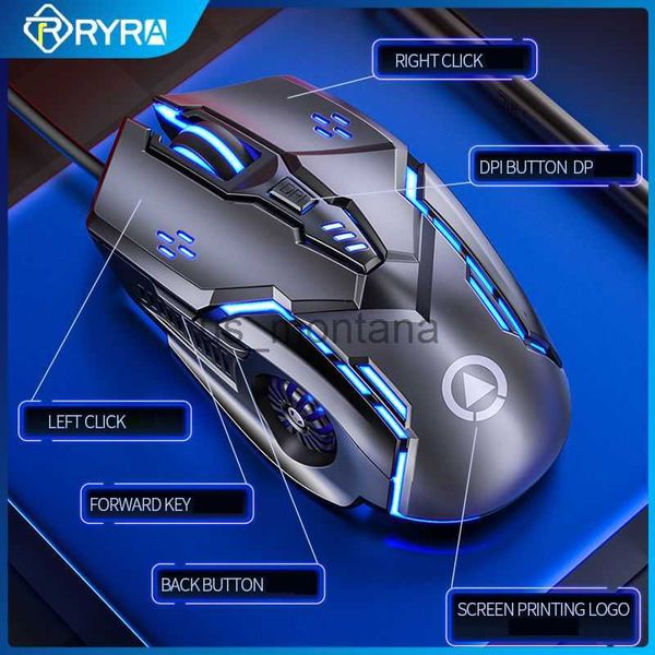 Image of Mice RYRA 6 button Gaming Mouse Wired Mouse 4Speed DPI RGB LED BackLight Programming Mechanical Mouse for Computer Laptop Game play J230606