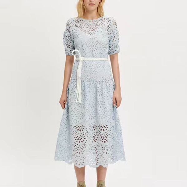 2023 designer dress french solid cut out round neck lace dress lace up a-line robes dress, Black;gray
2023 designer dress french solid cut out round neck lace dress lace up a-line robes dress, Black;gray