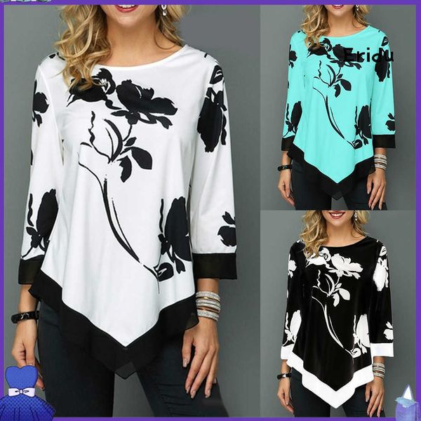 korean chic women autumn o neck 3/4 sleeve irregular hem floral print plus size blouse, White
korean chic women autumn o neck 3/4 sleeve irregular hem floral print plus size blouse, White