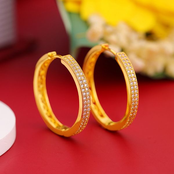 women hoop earrings 2 rows crystal paved setting elegant 18k yellow gold filled real shiny huggie earrings gift, Golden;silver