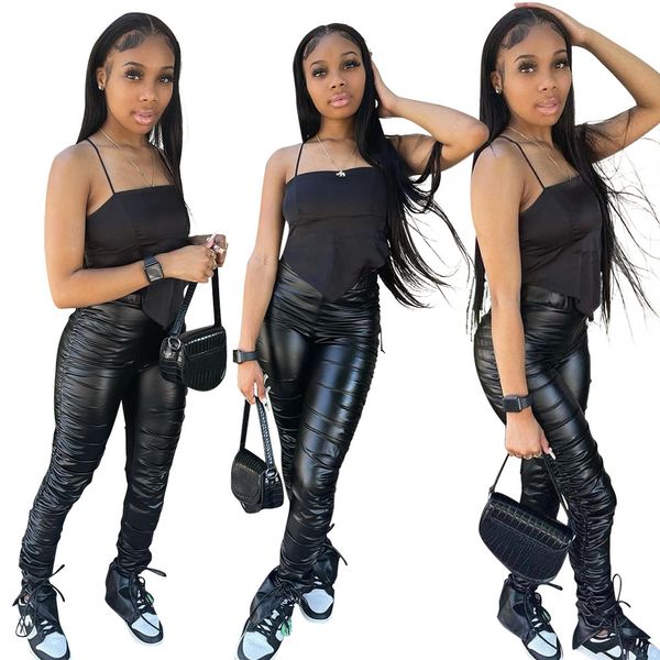 women's pants fashion tight pleated high waisted elastic pu leather pants, Black;white
women's pants fashion tight pleated high waisted elastic pu leather pants, Black;white