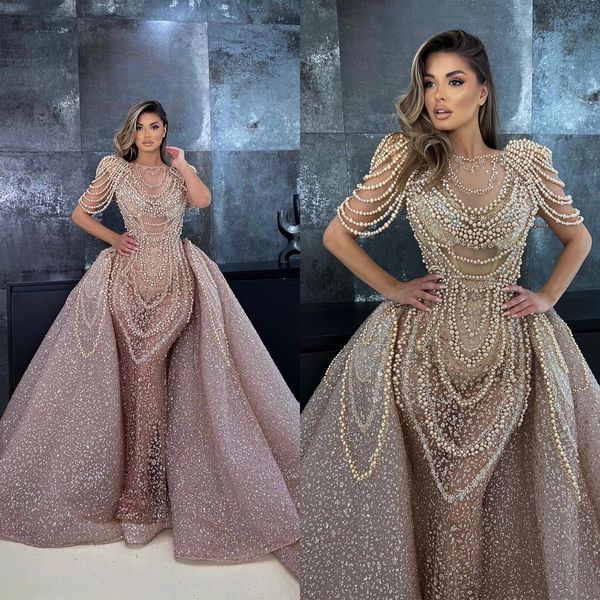 gorgeous mermaid wedding dresses jewel designer pearls shining lace detachable training chapel gown custom made plus size bridal gown vestid, White
gorgeous mermaid wedding dresses jewel designer pearls shining lace detachable training chapel gown custom made plus size bridal gown vestid, White