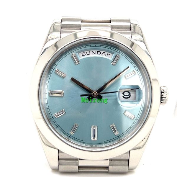 luxury wristwatch brand new men's automatic watches platinum day-date 40 ice blue baguette full set 228206 w diamond bezel, Slivery;brown
luxury wristwatch brand new men's automatic watches platinum day-date 40 ice blue baguette full set 228206 w diamond bezel, Slivery;brown
