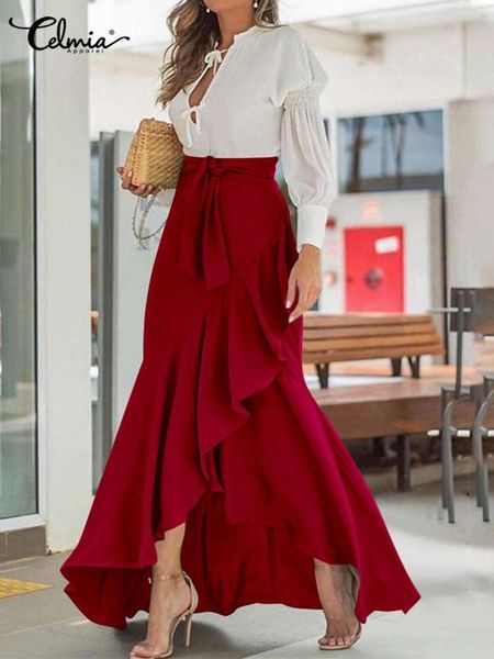 dresses celmia asymmetric ruffles skirts women summer fishtail skirts fashion maxi party skirt high waist belted casual loose skirts, White;black
dresses celmia asymmetric ruffles skirts women summer fishtail skirts fashion maxi party skirt high waist belted casual loose skirts, White;black