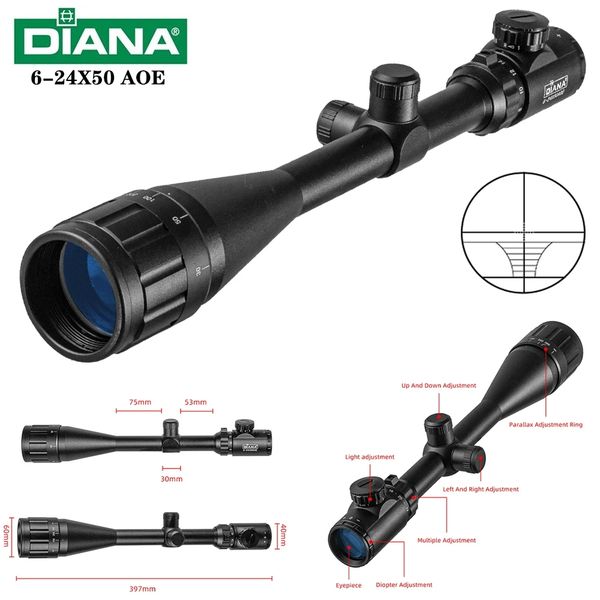 diana 6-24x50 aoe tactics rifle scope green red dot light sniper gear hunting optical sight spotting scope for rifle hunting
diana 6-24x50 aoe tactics rifle scope green red dot light sniper gear hunting optical sight spotting scope for rifle hunting