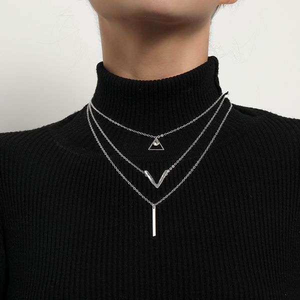 designer nacklace v-shaped rhinestone pendants popular multilayer handmade necklace triangle hollow personality necklace valentine's da, Silver
designer nacklace v-shaped rhinestone pendants popular multilayer handmade necklace triangle hollow personality necklace valentine's da, Silver
