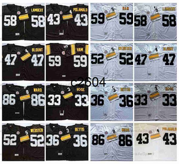 c2604 vintage 33 merril hoge 59 jack ham football jerseys 36 jerome bettis 43 troy polamalu 47 mel blount 52 mike webster 58 jack lambert 86, Black
c2604 vintage 33 merril hoge 59 jack ham football jerseys 36 jerome bettis 43 troy polamalu 47 mel blount 52 mike webster 58 jack lambert 86, Black