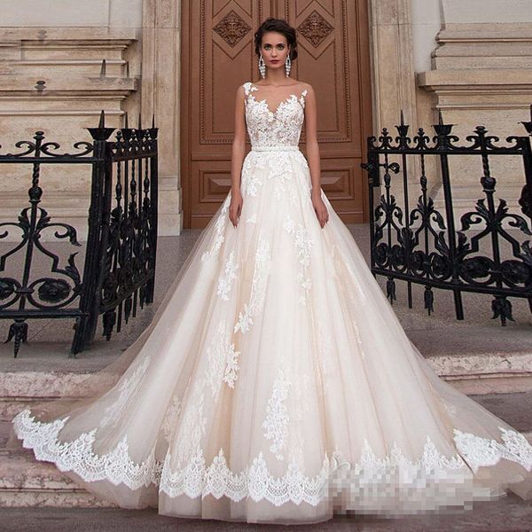 modern appliques illusion bodice tulle wedding dress see through a line plus size sheer bridal gowns simple elegant wedding dresses, White
modern appliques illusion bodice tulle wedding dress see through a line plus size sheer bridal gowns simple elegant wedding dresses, White