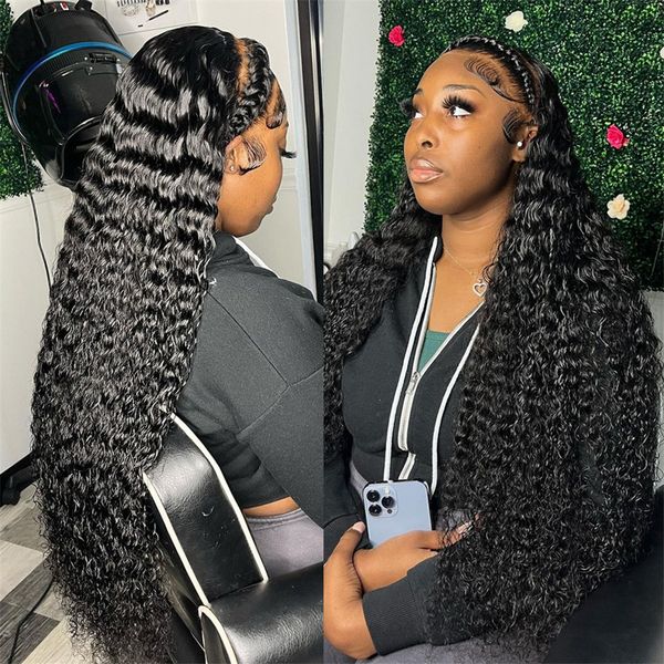 

deep wave frontal wig 13x6 hd lace front 5x5 closure 13x4 360 full 30 40 inch curly glueless wigs human hair ready to wear go, Black;brown