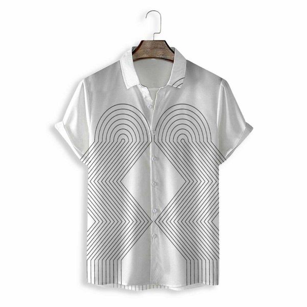 summer casual line irregular beach shirts men's shorts sleeve hawaiian breathable fashion print tee for men afl, White;black