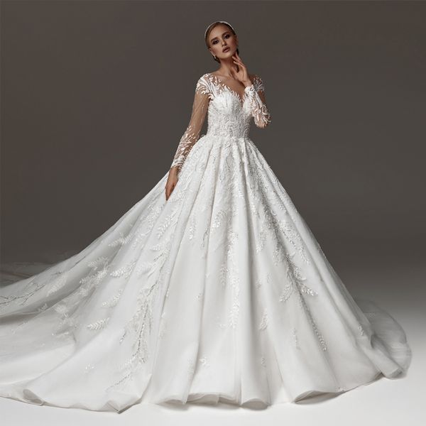 luxurious 3d-floral appliques beading wedding dresses long sleeve illusion modern bodice bridal gown with chapel train tulle princess weddin, White
luxurious 3d-floral appliques beading wedding dresses long sleeve illusion modern bodice bridal gown with chapel train tulle princess weddin, White