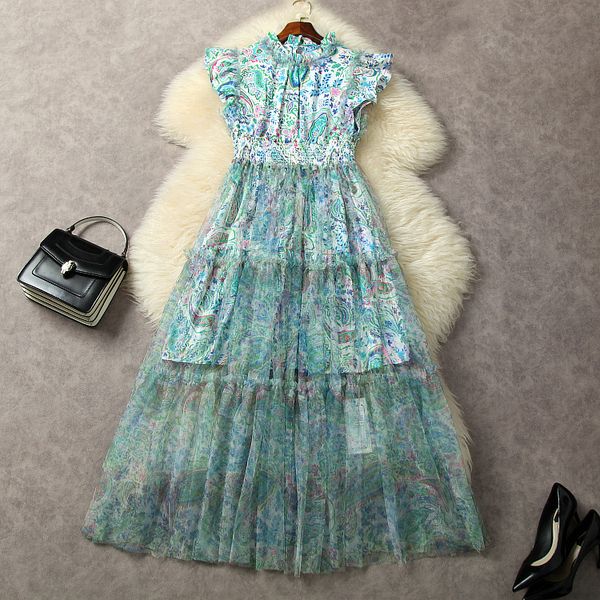 european and american women's clothes 2023 summer new stand collar sleeveless printing fashion patchwork mesh pleated dress, Black;gray
european and american women's clothes 2023 summer new stand collar sleeveless printing fashion patchwork mesh pleated dress, Black;gray