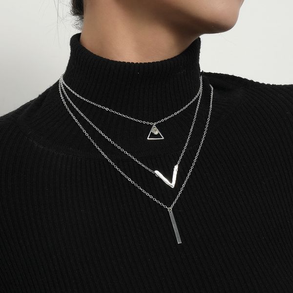 designer nacklace v-shaped rhinestone pendants popular multilayer handmade necklace triangle hollow personality necklace valentine's da, Silver
designer nacklace v-shaped rhinestone pendants popular multilayer handmade necklace triangle hollow personality necklace valentine's da, Silver