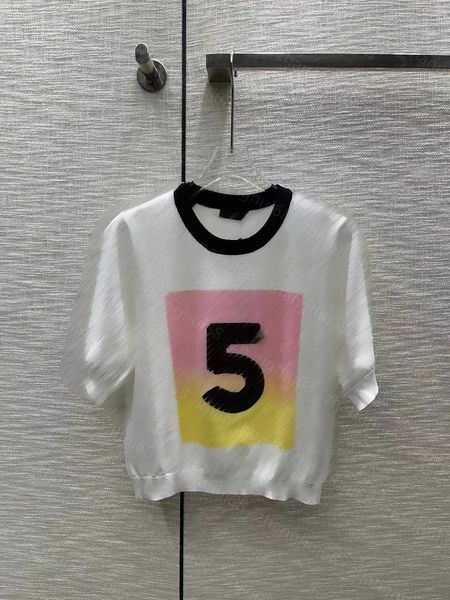 23ss womens knits womens designer clothing round neck color contrast number 5 hollow double c knitted short sleeve womens clothes, White
23ss womens knits womens designer clothing round neck color contrast number 5 hollow double c knitted short sleeve womens clothes, White