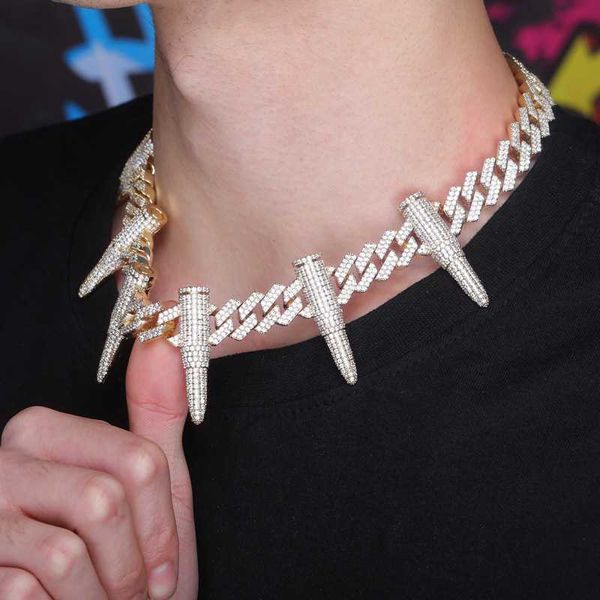 studded bullet shape cuban chain full of zircon men's heavy gold chain hip-hop punk necklace, Silver
studded bullet shape cuban chain full of zircon men's heavy gold chain hip-hop punk necklace, Silver