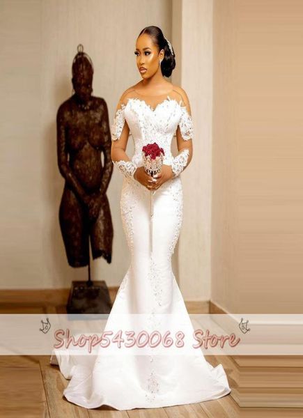 2022 aso ebi mermaid wedding dresses with sheer neck illusion long sleeves bridal dress lace appliques pearls vestido de noiva c047110057, White
2022 aso ebi mermaid wedding dresses with sheer neck illusion long sleeves bridal dress lace appliques pearls vestido de noiva c047110057, White