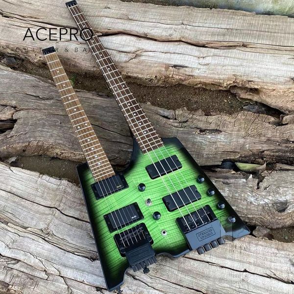in stock double neck headless electric guitar green burst flamed maple tremogo bridge 6 string guitar + 4 string bass combo
in stock double neck headless electric guitar green burst flamed maple tremogo bridge 6 string guitar + 4 string bass combo