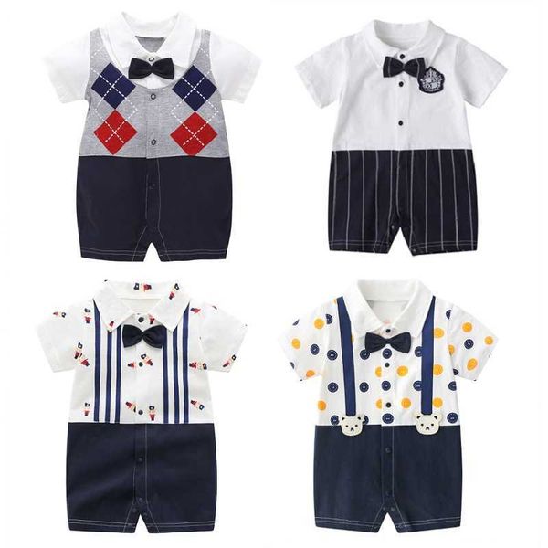 jumpsuits newborn jumpsuit 2021 summer short sleeved bow style baby clothing g220606, Blue