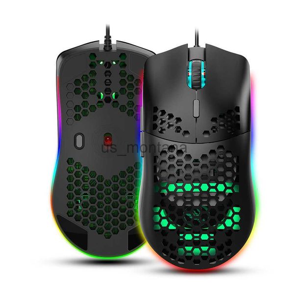 Image of Mice J900 USB Wired Gaming Mouse With RGB Light Gamer Mouses With Six Adjustable 6400DPI Honeycomb Hollow Ergonomic Design Mouse J230606