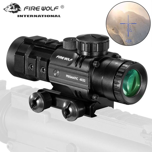 Image of Fire Wolf 4X32 Hunting Optical sight tactical Rifle Scope Green red dot light Rifle tips cross Spotting scope for rifle hunting