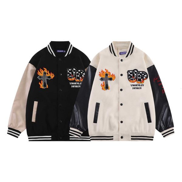american high street alphabet flocking colored baseball jersey men's and women's trend loose contrast pu leather sleeve panel jack, White;black
american high street alphabet flocking colored baseball jersey men's and women's trend loose contrast pu leather sleeve panel jack, White;black
