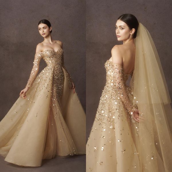 gold ball gown wedding dresses v neck long sleeves sequins appliques beaded floor length ruffles 3d lace detachable train bridal gowns plus, White
gold ball gown wedding dresses v neck long sleeves sequins appliques beaded floor length ruffles 3d lace detachable train bridal gowns plus, White
