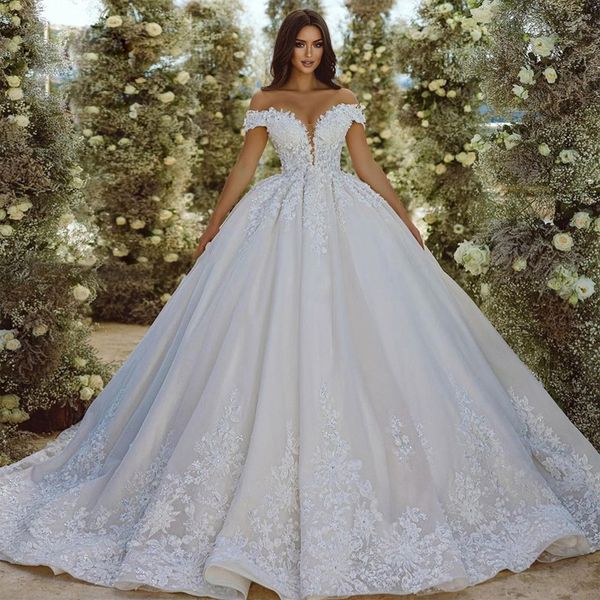 vintage 3d-floral appliques satin wedding dress off shoulder long train bridal gowns beaded elegant wedding dresses, White
vintage 3d-floral appliques satin wedding dress off shoulder long train bridal gowns beaded elegant wedding dresses, White