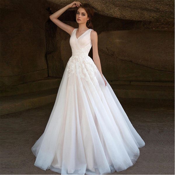 white simple applique sheer wedding dresses plus size v neck bridal gown lace up elegant wedding dress
white simple applique sheer wedding dresses plus size v neck bridal gown lace up elegant wedding dress