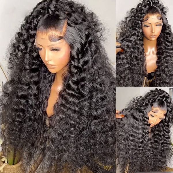 

Loose Deep Wave Lace Front Human Hair Wigs for Women Black 13x4 Lace Frontal Wig Transparent HD Lace Glueless Synthetic Wig Pre Plucked, Wig cap