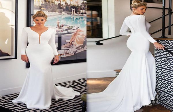 elegant 2020 spring satin mermaid wedding dresses long sleeve sheer v neck boho bridal gowns covered button custom made wedding dr8712798, White
elegant 2020 spring satin mermaid wedding dresses long sleeve sheer v neck boho bridal gowns covered button custom made wedding dr8712798, White