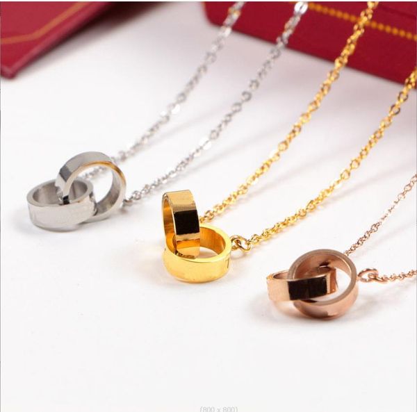 pendant necklaces fashionable women's titanium steel collarbone chain, rose gold double ring diamond set, rotatable circular ring neckl, Silver
pendant necklaces fashionable women's titanium steel collarbone chain, rose gold double ring diamond set, rotatable circular ring neckl, Silver