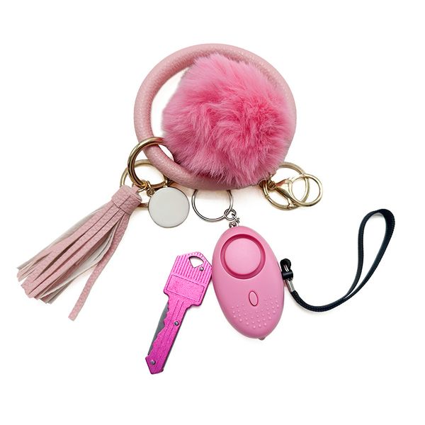 pink 8 coloe explosive 4-piece self-defense keychain alarm leather wrist strap hairball knife women's self-defense keychain, Silver
pink 8 coloe explosive 4-piece self-defense keychain alarm leather wrist strap hairball knife women's self-defense keychain, Silver