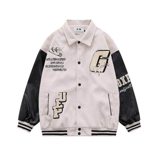 american flocking embroidered polo baseball jersey men's and women's ins fashion brand pu leather sleeve panel jacket couple coat, White;black
american flocking embroidered polo baseball jersey men's and women's ins fashion brand pu leather sleeve panel jacket couple coat, White;black