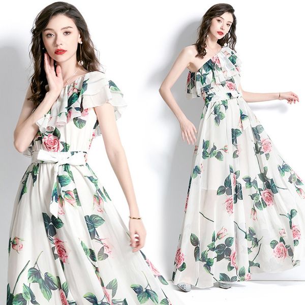 2023 women's fashion print single shoulder dress | summer seaside holiday | polyester | casual sleeveless a-line | mid-calf | leaf edge, Black;gray
2023 women's fashion print single shoulder dress | summer seaside holiday | polyester | casual sleeveless a-line | mid-calf | leaf edge, Black;gray