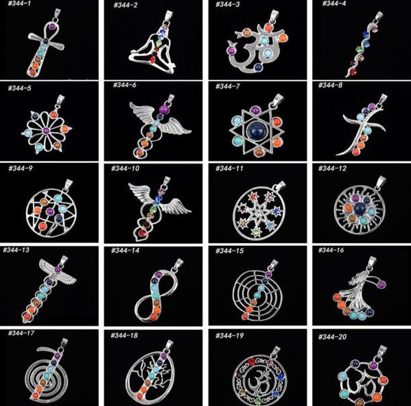 whole 22 mix style natural crystal gemstone pendant seven chakra religious pendant alloy inlaid gemstone pendant 0127358203, Silver 
whole 22 mix style natural crystal gemstone pendant seven chakra religious pendant alloy inlaid gemstone pendant 0127358203, Silver