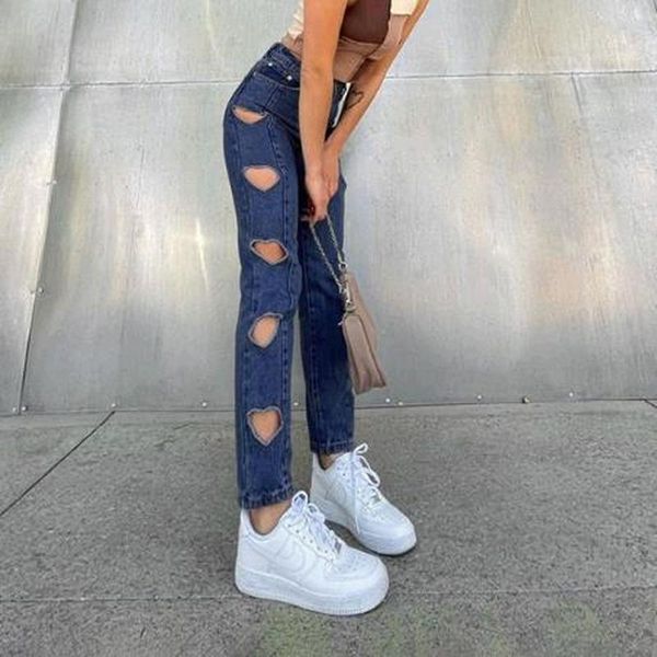 jeans summer y2k heartshaped highwaist straightleg cutout ripped jeans women's korean slimfit trousers casual pants streetwear, Blue
jeans summer y2k heartshaped highwaist straightleg cutout ripped jeans women's korean slimfit trousers casual pants streetwear, Blue
