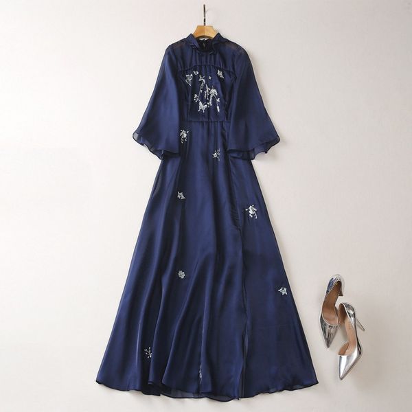 european and american women's clothes 2023 summer new seven-point sleeve stand collar embroidere beaded nails ruffled dress, Black;gray
european and american women's clothes 2023 summer new seven-point sleeve stand collar embroidere beaded nails ruffled dress, Black;gray