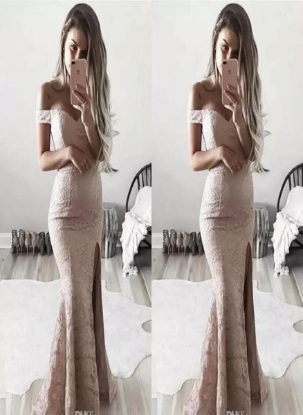 modest sheath full lace prom dresses vestidos off the shoulders formal evening dresses side split evening gowns3463605, Black