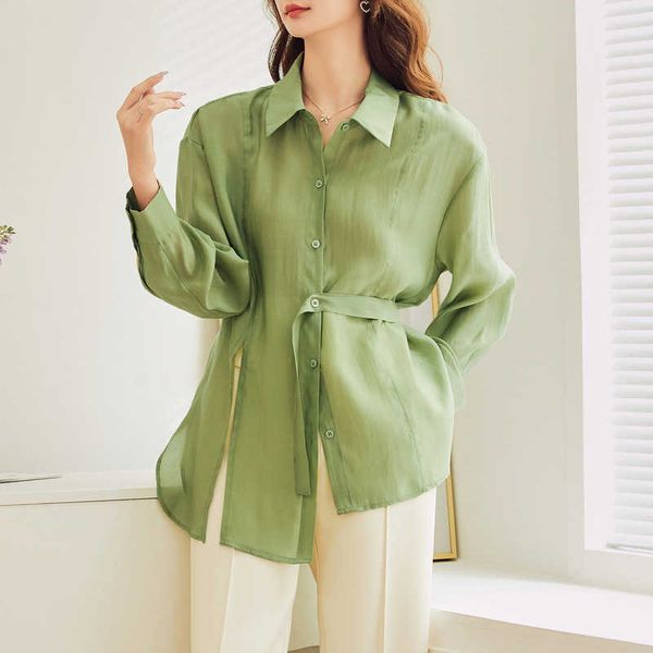 baizi mid length waist shirt summer new tiansi polo neck niche design long sleeved shirt for women, White
baizi mid length waist shirt summer new tiansi polo neck niche design long sleeved shirt for women, White