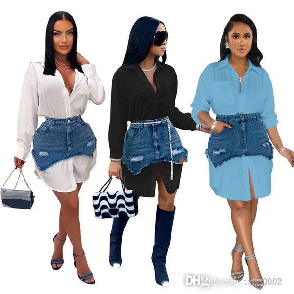 womens tracksuits dress suit new fashion personality denim combination shirt dresses two piece set for spring summer, Gray
womens tracksuits dress suit new fashion personality denim combination shirt dresses two piece set for spring summer, Gray