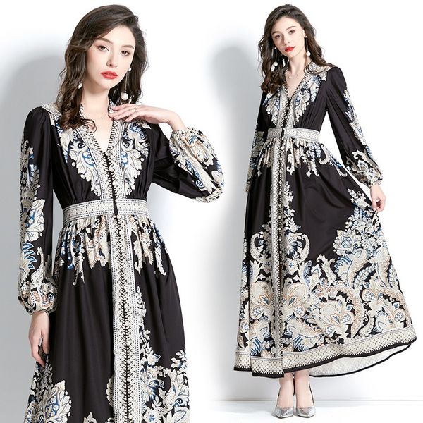 2023 new women's skirt wholesale spring summer vintage court style v lantern sleeve long print dress e538, Black;gray
2023 new women's skirt wholesale spring summer vintage court style v lantern sleeve long print dress e538, Black;gray