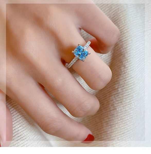 925 sterling silver aquamarine ring zircon ring princess ring four claw blue square diamond, Golden;silver
925 sterling silver aquamarine ring zircon ring princess ring four claw blue square diamond, Golden;silver