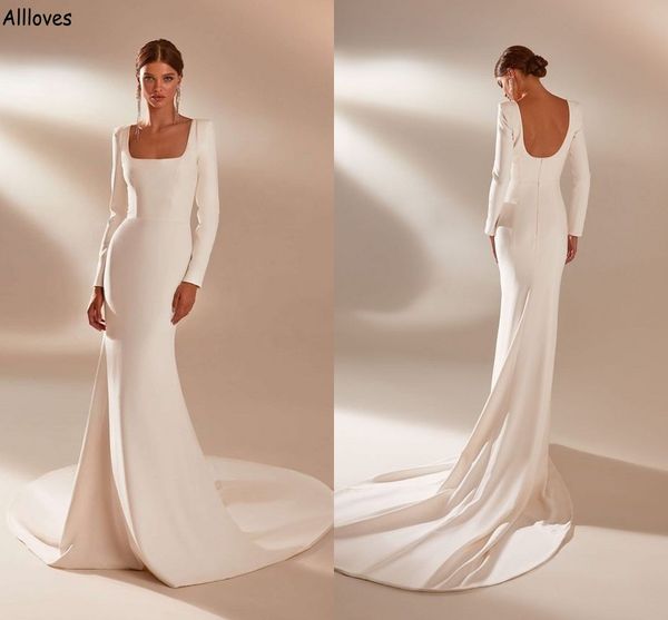 chic simple satin ivory mermaid wedding dressees square neck with long sleeves elegant boho garden bride gowns long train modern u low back, White
chic simple satin ivory mermaid wedding dressees square neck with long sleeves elegant boho garden bride gowns long train modern u low back, White