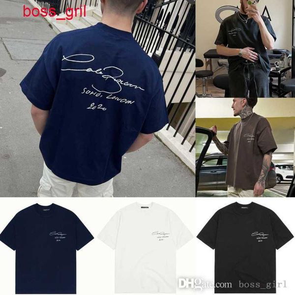 small and trendy brand minimalist cursive signature slogan printed short sleeved t-shirt for men and womens high street top, White;black
small and trendy brand minimalist cursive signature slogan printed short sleeved t-shirt for men and womens high street top, White;black