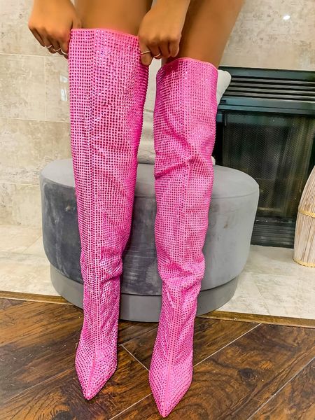2022 pink bling over the knee boots crystal women high heel thigh boots strass shoes pleated spike heel rhinestone long boots, Black
2022 pink bling over the knee boots crystal women high heel thigh boots strass shoes pleated spike heel rhinestone long boots, Black