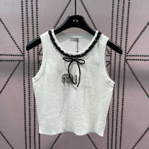 luxury brand miu knitted vest summer short-sleeved t shirt beaded embroidery tank r round neck tee sleeveless vests, White
luxury brand miu knitted vest summer short-sleeved t shirt beaded embroidery tank r round neck tee sleeveless vests, White